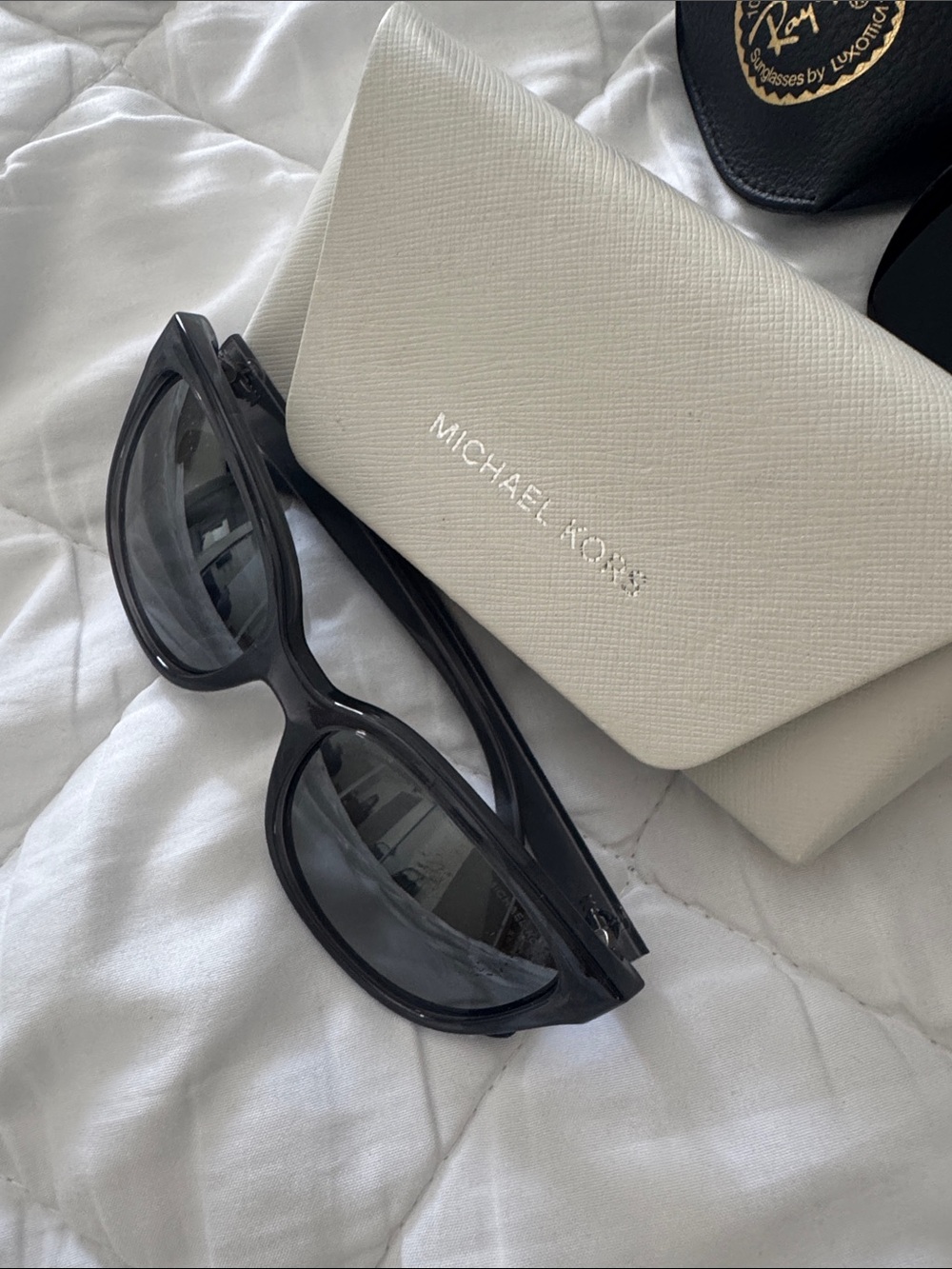 Michael Kors White Case with Dark Gray Sunglasses